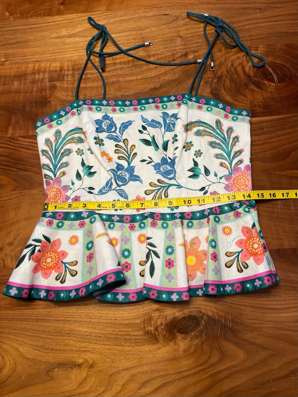 Zimmerman Floral Peplum Tie-Strap Top in White with Multicolor Blooms - Picture 8 of 16